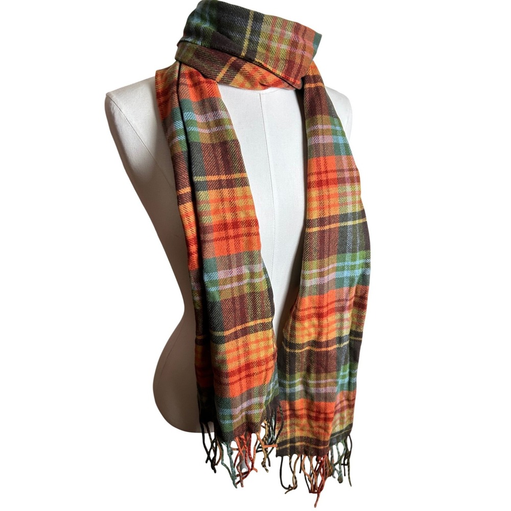 Pendleton Wool Plaid Scarf Multi Color Fringed Classic Cabin Boho Rustic Retro